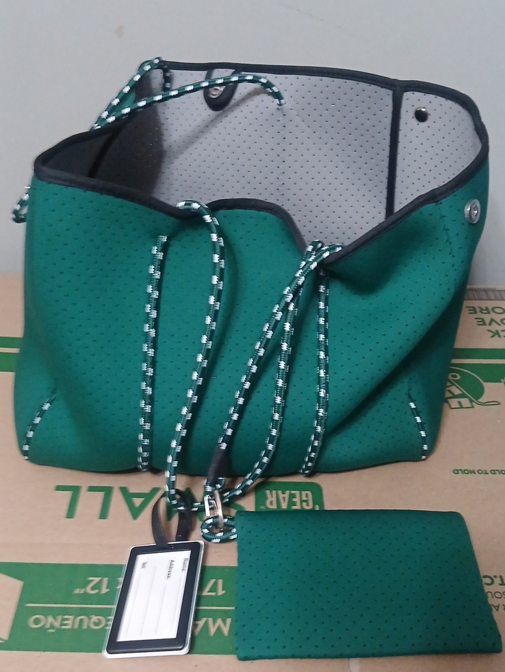 Green Neoprene Tote Bag with Matching Pouch
